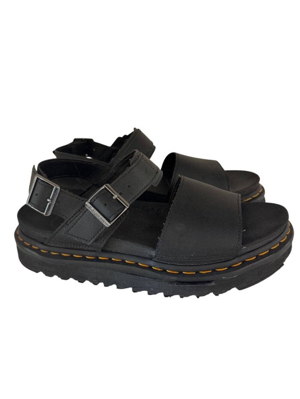 Dr. Martens Voss Black Leather Platform Sandals Buckles Size 9 US Womens
